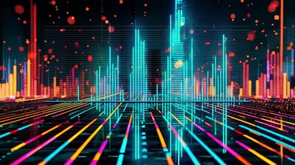 Leinwandbilder - A dynamic equalizer showcases colorful waves and bars in a dark, high-tech environment, creating an energetic atmosphere.