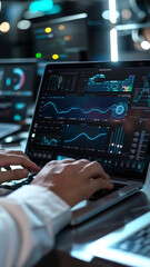 professional analyzing data with futuristic interface