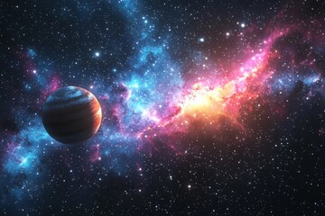 Space cosmic illustration with planets scene created with Generative AI