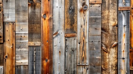 Weathered reclaimed wood siding with silver and brown tones, featuring distressed texture and aged wood wall paneling in a rustic, natural setting.