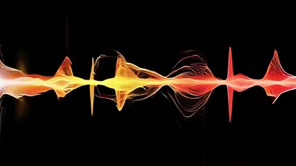 Leinwandbilder - Abstract representation of sound waves with intricate patterns in red and yellow hues creating a dynamic visual effect against a dark backdrop.