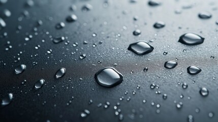 Poster - A detailed view of water droplets on a smooth, glass surface, with the droplets varying in size and creating an abstract pattern.