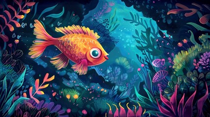 Naklejka na meble Art illustration fish swimming gracefully in the deep blue ocean