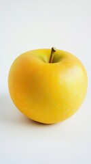 Wall Mural - Ripe yellow apple isolated on white background. Fresh sweet fruit, natural organic healthy food