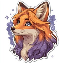 Poster - Cute Cartoon Fox with Purple Hair and Stars