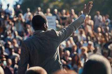 Wall Mural - A person standing in the midst of a group, likely in a public setting