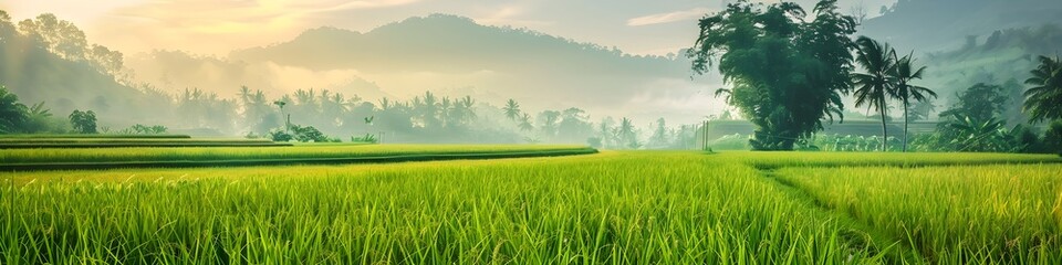 agriculture landscape in asia. green field, nature s travel destination. plantation farming, rice