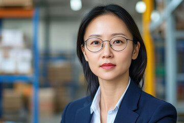 Wall Mural - Chinese businesswoman wearing suit and glasses serious work at office