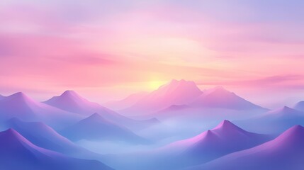 Canvas Print - A mountain range with a pink and purple sky in the background