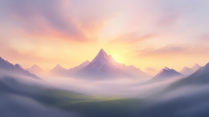 Canvas Print - A mountain range with a sun setting behind it