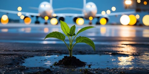 Conceptual image of green, eco-friendly fuel for aviation, symbolizing the sustainable future of air travel with a focus on environmental conservation (10)