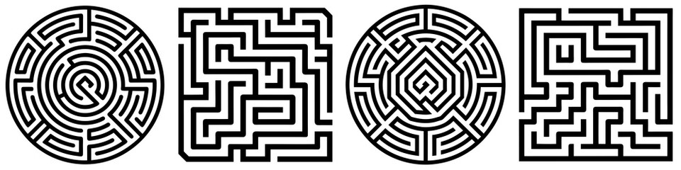 Maze organic black hand drawn black line and white background texture pattern