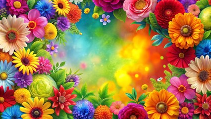 Abstract, vibrant flowers creating a colorful background for a bright and cheerful design