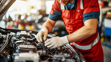 skilled car mechanic's hands working on a vehicle, highlighting the precision and expertise involved in car maintenance