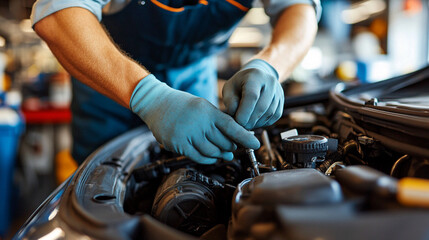 skilled car mechanic's hands working on a vehicle, highlighting the precision and expertise involved in car maintenance