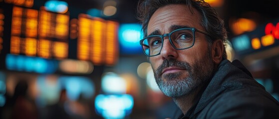 Poster - A stock trader receiving realtime alerts on market 0307 people, smiling, person, city, handsome, boy, face, men, woman, business, looking, businessman, smile, night, restaurant, casual, beard, one, gl