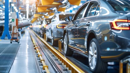 Naklejka na meble Mass production assembly line of modern cars in a busy factory