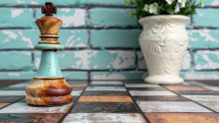 Wall Mural - Vintage Blue Patchwork Chessboard Texture on Cement Wall