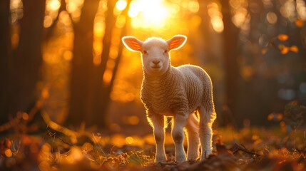 Sunset Lamb: A Christian Symbol in Forest Setting