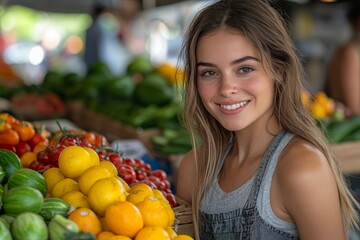 A woman shopping for fresh produce at a farmers ma 0267 woman, food, fruit, market, supermarket, shopping, store, grocery, fresh, vegetables, shop, people, fruits, healthy, lifestyle, diet, groceries,