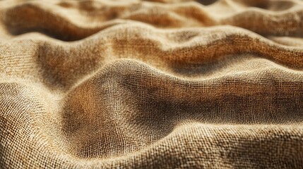 Close-up of Wavy Brown Burlap Fabric Texture
