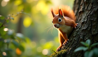 Squirrel on a tree trunk. Created using generative AI tools.