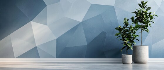 Wall Mural - Beautiful Geometric Blue Wallpaper. Modern wallpaper with sharp geometric shapes in various shades of blue