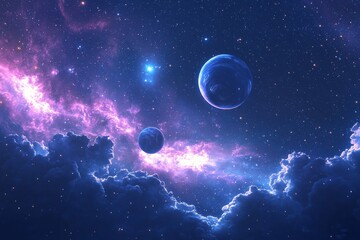 Space cosmic illustration with planets scene created with Generative AI