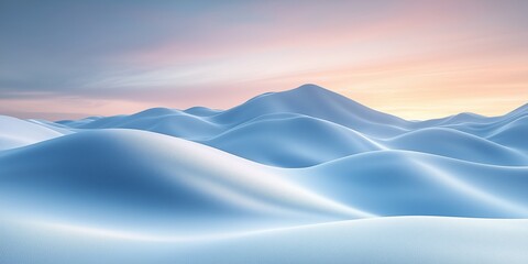  A tranquil landscape of smooth, undulating blue sand dunes under a soft morning sky.