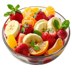 fruit salad in a bowl isolated on white.
