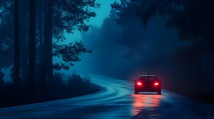 Car driving on road at night