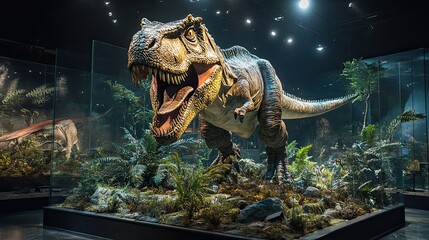 Poster - Tyrannosaurus Rex Dinosaur Exhibit in Museum Setting