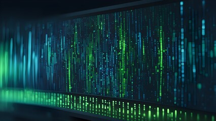 A computer screen with green and blue lines and numbers
