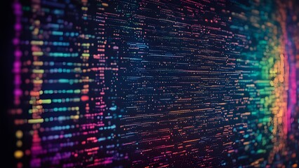 A colorful, abstract image of a computer screen with many lines of code