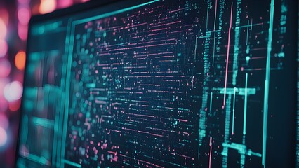 A computer monitor displays a complex pattern of lines and colors