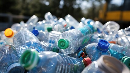 Pile of plastic bottles and cans at a recycling facility, emphasizing the importance of recycling.