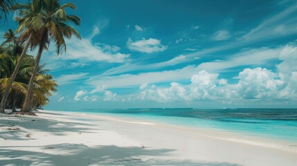 Poster - White Sandy Beach with Palm Trees