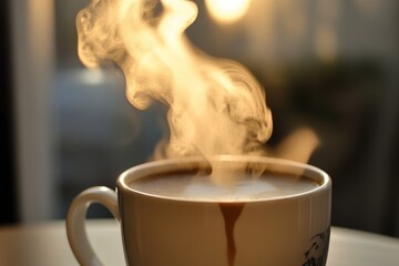 First sip of coffee with steam rising, Monday morning, invigorating start