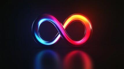 Wall Mural - Abstract, colorful, glowing infinity symbol on a black background. 