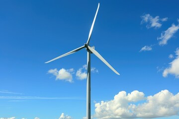 Wall Mural - Dynamic angle of wind turbine against sky, green energy promotion