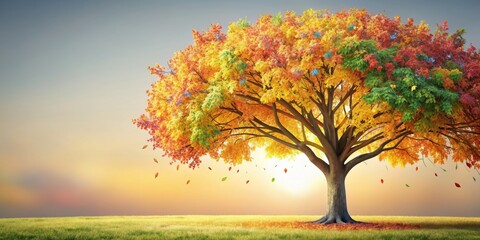 Colorful tree with hanging branches covered in leaves, abstract, wallpaper,garden, nature, background,vibrant, flora