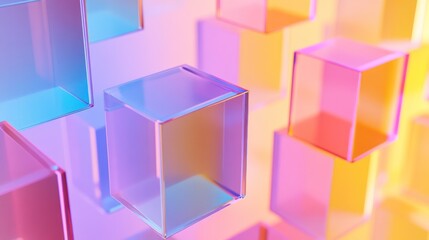 Canvas Print - Abstract 3D Render of Iridescent Cubes