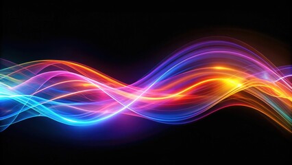 colorful light waves in motion on black background, radiant colors blue, purple, orange, colorful, l