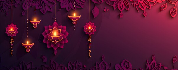 Wall Mural - Diwali Celebration with Hanging Diyas and Floral Design