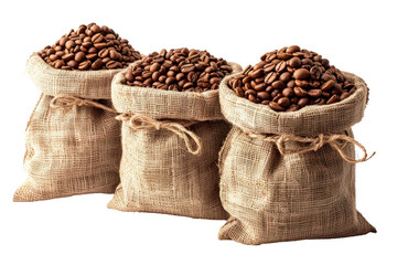 Wall Mural - Bags of coffee beans on white background.