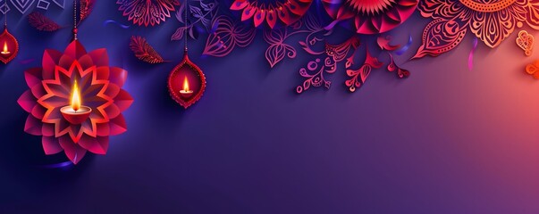 Wall Mural - Red and Purple Paper Cutout Floral Diya Design