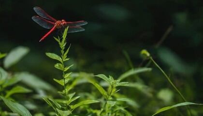 Close-up of a Vibrant Red Dragonfly in Nature