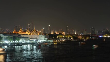 Wall Mural - Time lapse of Golden pagoda at Temple of the Emerald Buddha in Bangkok, Thailand. Wat Phra Kaew and Grand palace in old town, urban city. Buddhist temple, Thai architecture. A tourist attraction.