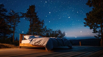 Wall Mural - Empty bed outdoor on a starry night