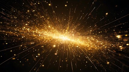 Poster - Bright explosion of golden and yellow light with black background, shiny light burst on solid black surface, abstract background